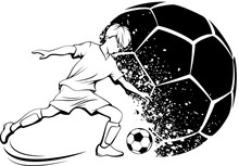  Soccer Boy Kicking With Grunge Soccer Ball Background