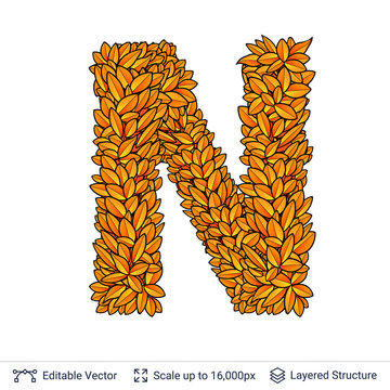 Letter N sign of autumn leaves.