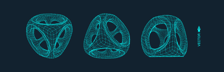 Wireframe object with lines and dots. Abstract 3d connection structure. Technology style.