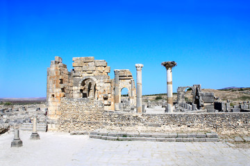 Canvas Print - View of the Basilica in Volubilis, Morocco