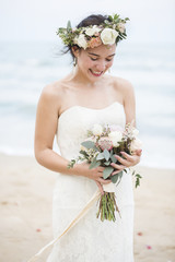 Wall Mural - Beautiful bride by the sea