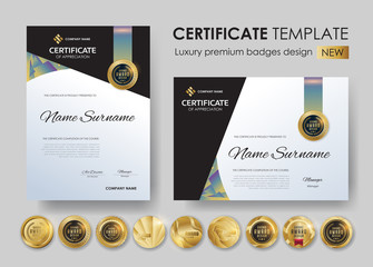 Wall Mural - certificate template with luxury pattern,diploma,Vector illustration and vector Luxury premium badges design,Set of retro vintage badges and labels.