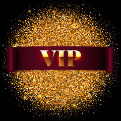 Wall Mural - Gold vip label, realistic ribbon on shiny glitter background