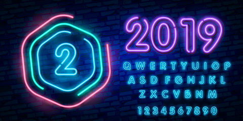 Number two symbol neon sign vector. Second, Number two template neon icon, light banner, neon signboard, nightly bright advertising, light inscription. Vector illustration