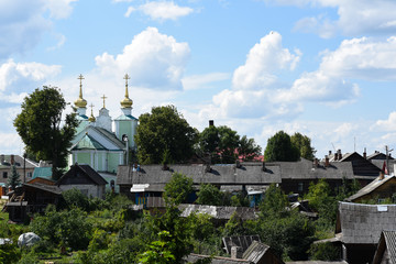 Rural landscape, houses and church