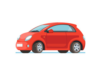 vector flat illustration of a happy young woman driver sitting rides in his red car. design concept 