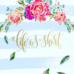 Canvas Print - life is short - hand lettering text on brush stroke grunge backg