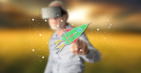 Wall Mural - man touching a startup concept