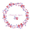 © Tasi Denisova - Floral rounded blue, pink and red wreath. Cliparts for wedding design, artistic creation.