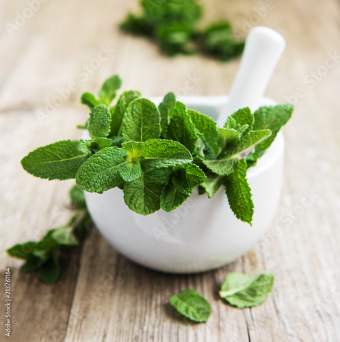 Fototapeta na drzwi i meble Mortar with fresh mint