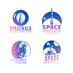 Colorful retro style space logo set