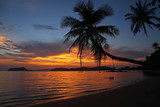 Fototapeta Zachód słońca - swing or cradle hang on the coconut tree shadow  beautiful sunset at koh Mak Island beach Trad Thailand