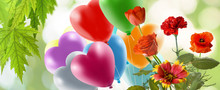Flowers And Balloons On A Festive Day