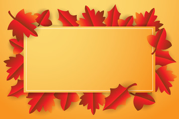 Autumn template with red dry leaves and copy space orange frame vector illustration