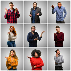 Sticker - Group of mixed people, women and men irritated and angry expressing negative emotion, annoyed with someone