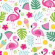 cheerful  tropical seamless pattern with pink  flamingo -  vector illustration, eps