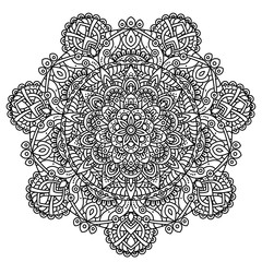 Black and white mandala vector isolated on white. Vector hand drawn circular decorative element.	