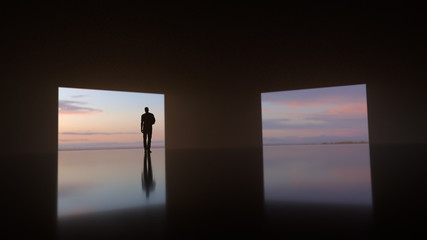 man standing by the open door