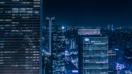 aerial view of business area in Nangjing Rd, Shanghai, China, at dusk