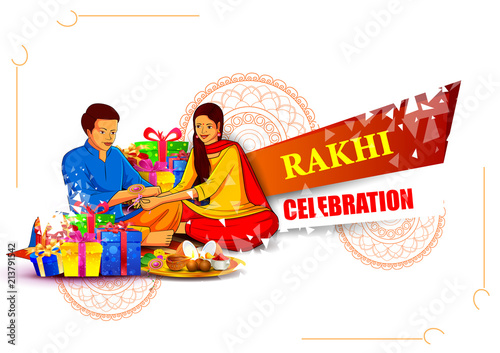 Cuadros en Lienzo Brother and sister tying decorated Rakhi for Indian festival Raksha Bandhan