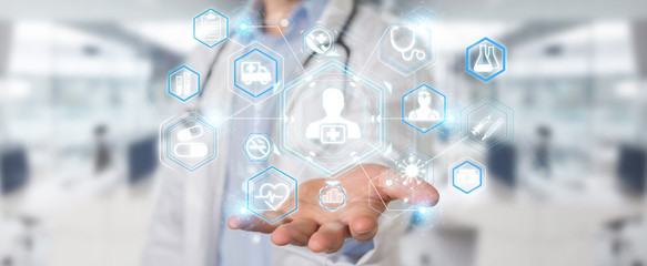 Poster - Doctor using digital medical futuristic interface 3D rendering