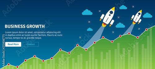 Cuadros en Lienzo Rocket flying on chart of growth