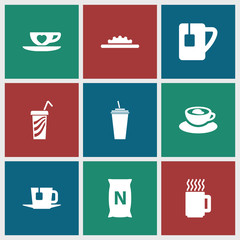 Wall Mural - Collection of 9 coffee filled icons