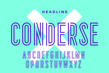 line condensed alphabet and font. condensed thin uppercase outline letters. type, typography letter 