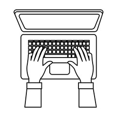 Poster - laptop and hands typing vector illustration design