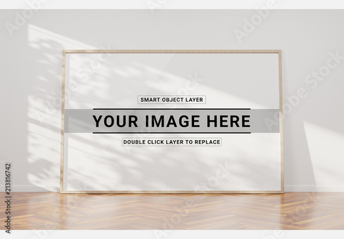 Download White Frame On Wooden Floor Mockup Stock Template Adobe Stock