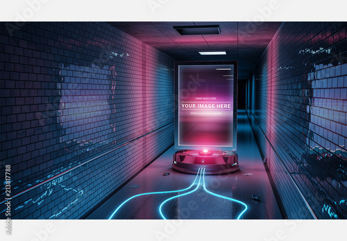 Download Glowing Billboard in an Underground Tunnel Mockup Stock Template | Adobe Stock