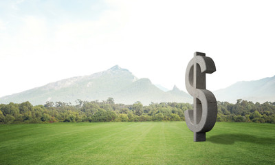 Wall Mural - Money making and wealth concept presented by stone dollar symbol on green grass