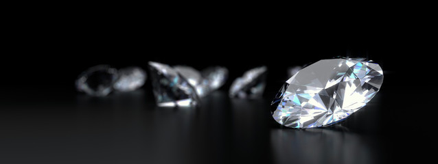 Poster - Realistic diamonds on black background 3D illustration