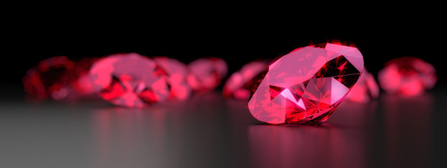 Poster - Ruby Gem Diamond dark reflection on gradient background 3d rendering.