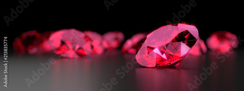 Fotomural Ruby Gem Diamond dark reflection on gradient background 3d rendering