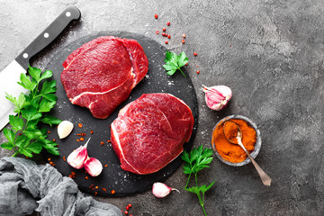 Canvas Print - Raw beef meat. Fresh beef steaks