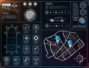 Poster - Futuristic user interface. HUD UI. Abstract virtual graphic touch user interface. Cars infographic. Vector science abstract.  Vector illustration.