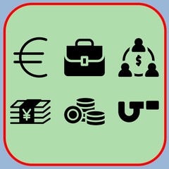 Simple 6 icon set of business related micrometer, briefcase, group and money vector icons. Collection Illustration