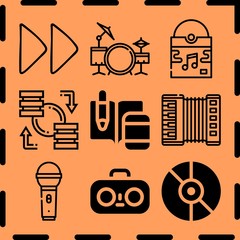 Simple 9 icon set of music related [iconsRandom:4] vector icons. Collection Illustration