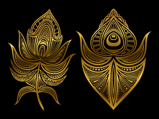 Poster - Golden abstract feathers isolated on black background