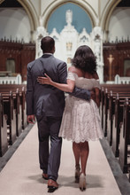 NEW YORK CITY, USA - July 10, 2018: African American Just Married Couple In The Church