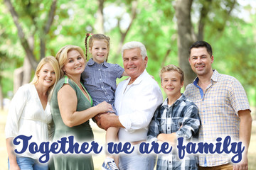 Poster - Inscription and portrait of happy family in park