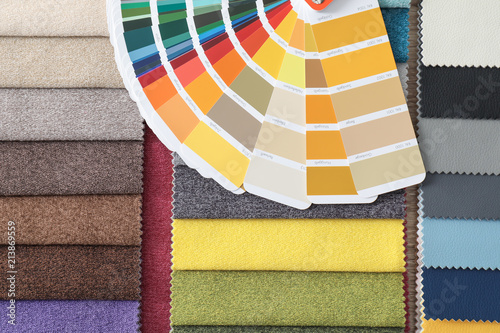 Upholstery Fabric Samples And Color Palette Closeup