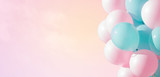 Fototapeta  - Beautiful panoramic background with pink and blue balloons