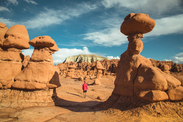 Wall Mural - Hiker in Goblin Valley State Park, Utah, USA