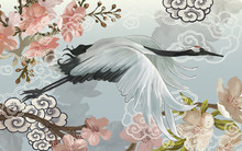 Flying Elegant White Japanese Crane