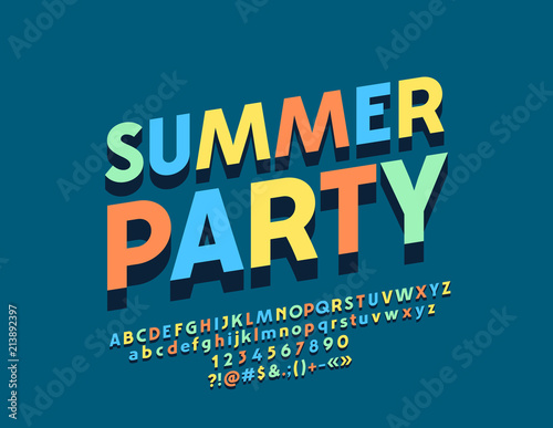 Vector Bright Color Banner Summer Party 3d Youth Font With Shadow