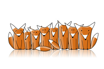 Poster - Foxes family, sketch for your design
