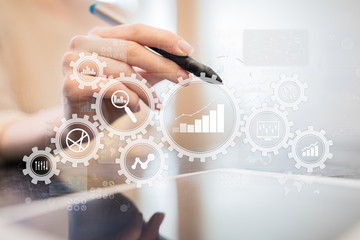Poster - big data analytics. bi business intelligence concept with chart and graph icons on virtual screen.
