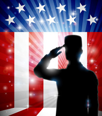 Poster - American Soldier Saluting Flag Patriotic Design